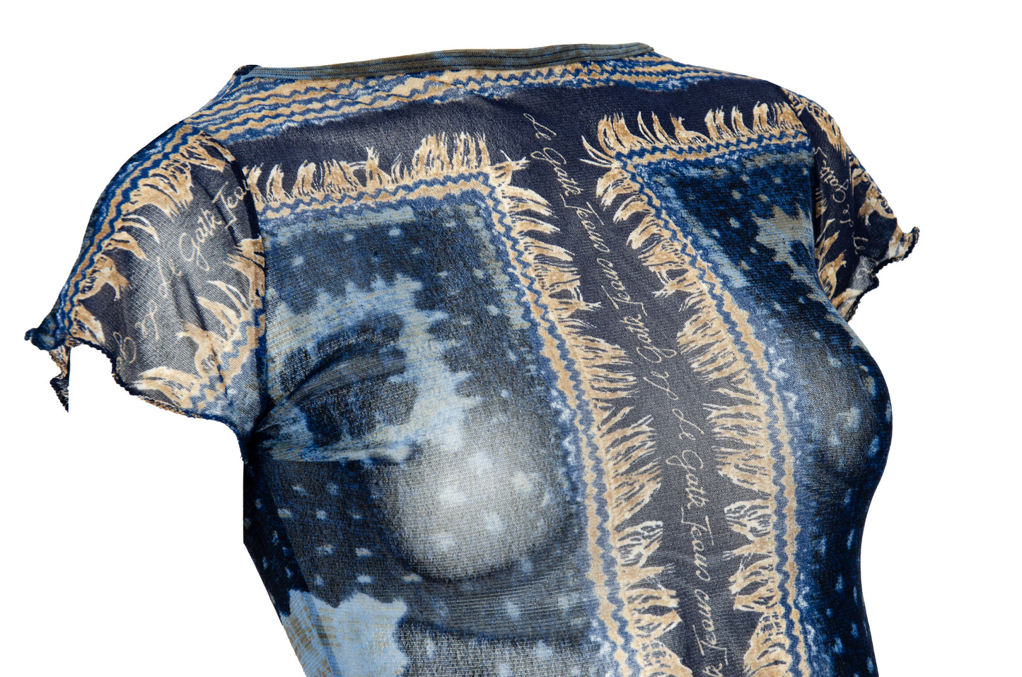 2000s Italian brand sheer mesh cap sleeves top with abstract print - Made in Italy