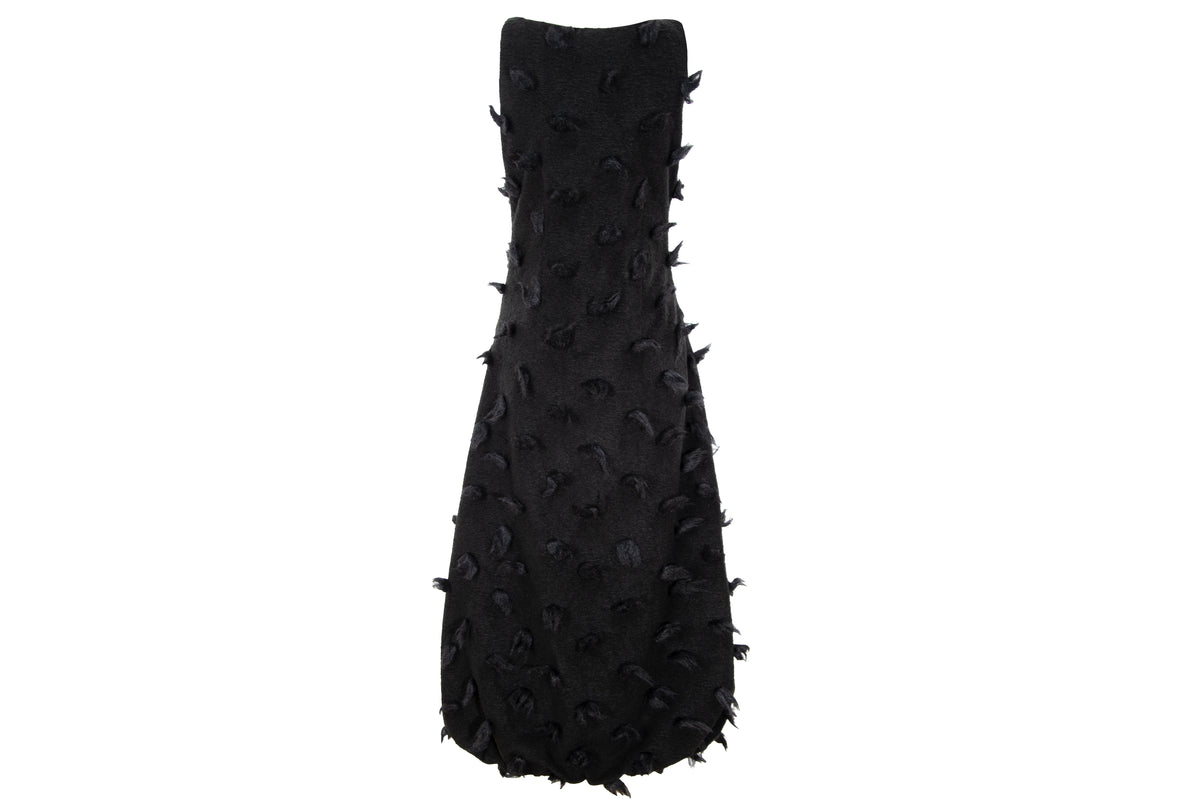 Rare Biche de Bere black boiled wool dress with 3D tufted wool pompom details