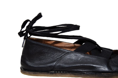 Vintage Dries Van Noten black leather lace-up glove ballet flats - Made in Italy