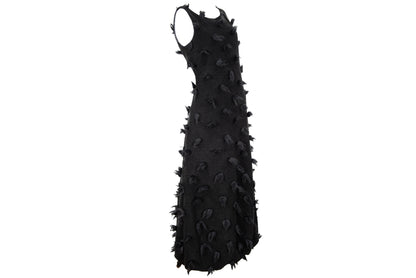 Rare Biche de Bere black boiled wool dress with 3D tufted wool pompom details
