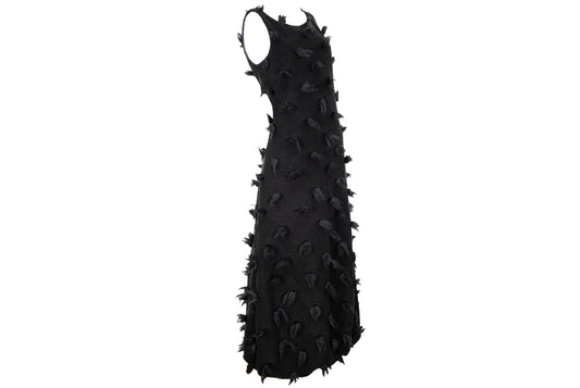Rare Biche de Bere black boiled wool dress with 3D tufted wool pompom details