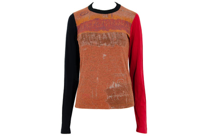 2000s Cop Copine abstract handwriting print top with mismatched long sleeves - Made in France