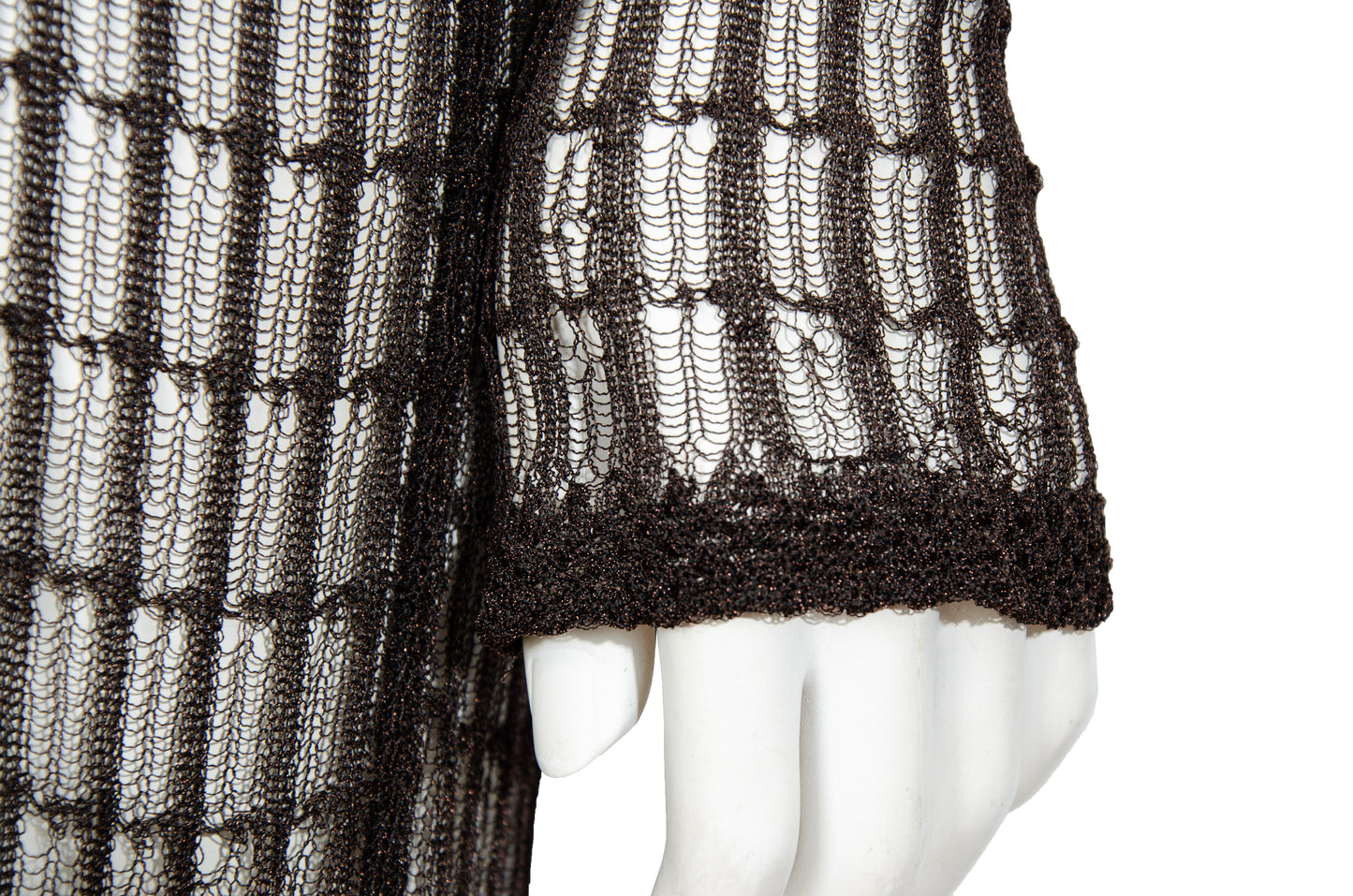 Vintage Dries Van Noten sheer open knit long sleeve brown dress