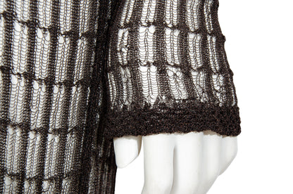 Vintage Dries Van Noten sheer open knit long sleeve brown dress