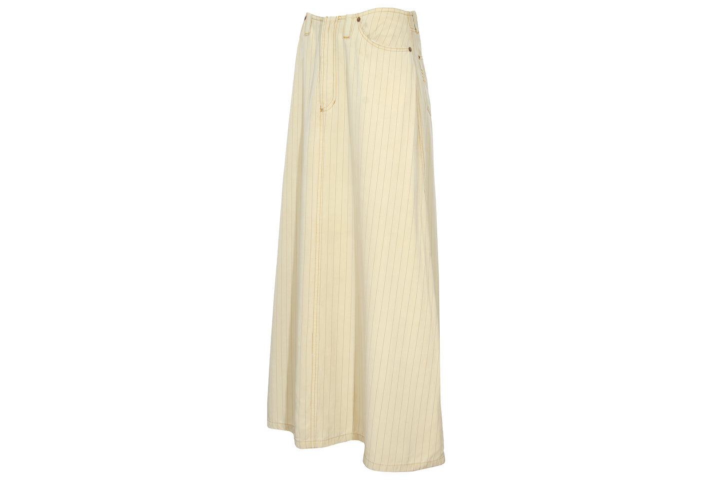 Vintage Jean Paul Gaultier butter yellow pinstripe low waisted maxi skirt