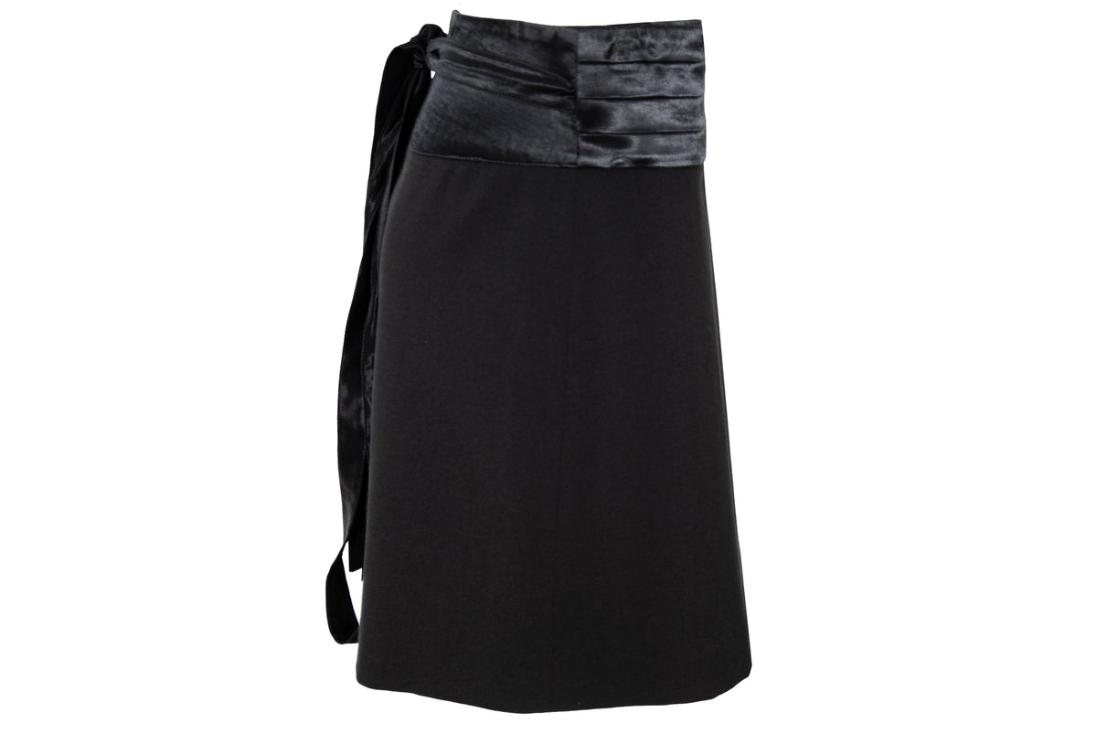 F/W 2001 Simultaneous black mini wrap skirt with pleated satin cummerbund waistband
