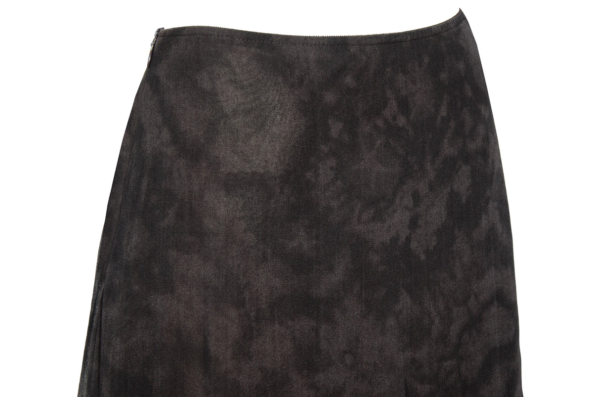 90s Italian brand 100% silk brown watercolor midi skirt - Made in Italy
