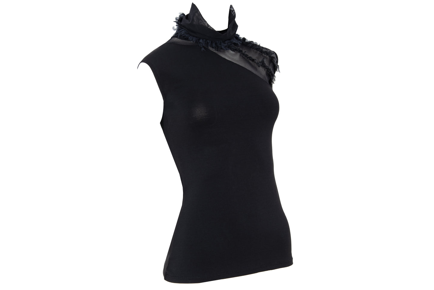 2000s Gianfranco Ferré black sheer mesh high neck sleeveless top