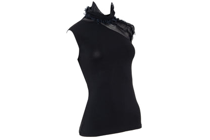 2000s Gianfranco Ferré black sheer mesh high neck sleeveless top