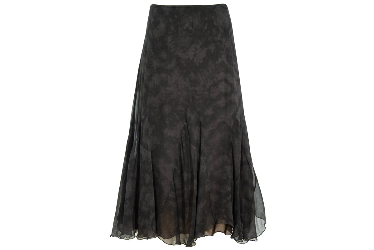90s Italian brand 100% silk brown watercolor midi skirt - Made in Italy