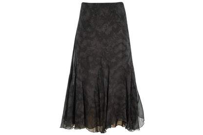 90s Italian brand 100% silk brown watercolor midi skirt - Made in Italy