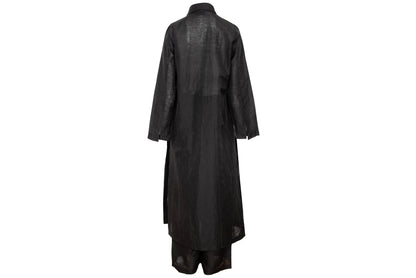 Vintage minimalist black linen long shirt jacket & pants two piece set