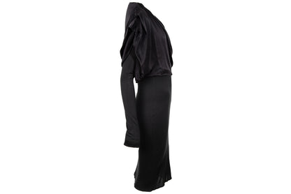 1980s Michel Klein black dress with draped 100% silk integrated scarf