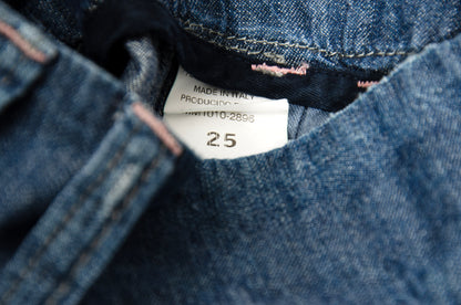 2000s Michiko Koshino two tone patchwork blue denim dramatic wide leg pants