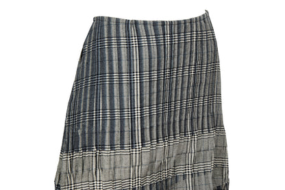 2000s permanent pleats plaid deconstructed avant garde skirt - Vintage French brand - Made in France