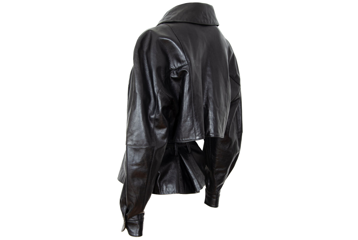 80s Michael Hoban for North Beach Leather black cinched waist biker jacket