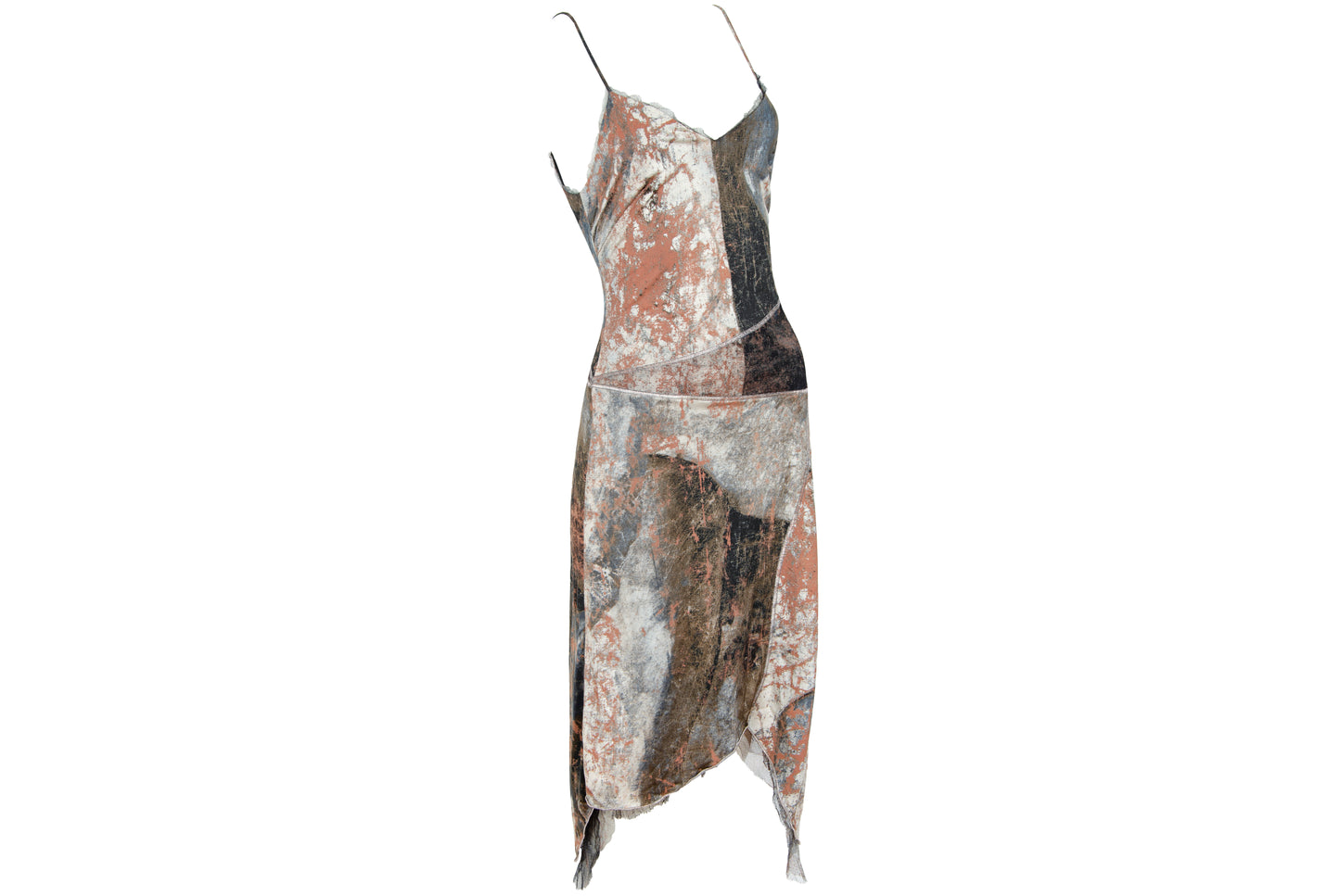 90s Italian designer silk abstract print dress with mesh trim - Made in Italy