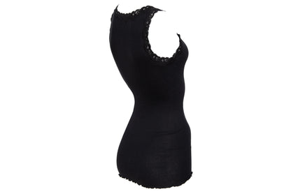 90s silk and cotton plunging neckline lace trim sleeveless top