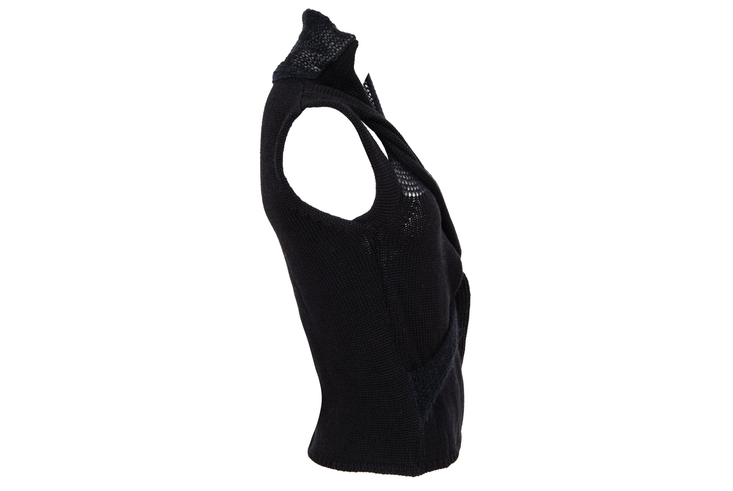 2000s avant garde black fuzzy mohair deformed knit cut out sleeveless top - Italian vintage