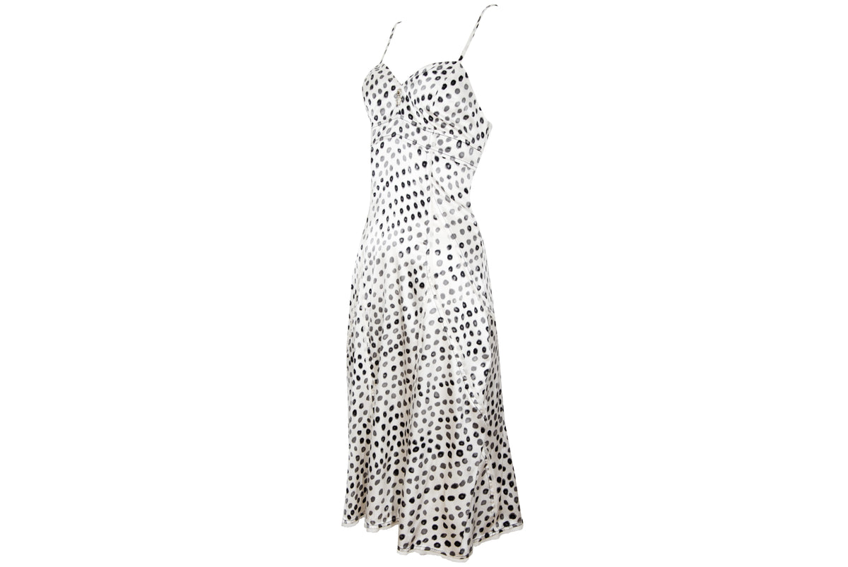 2000s Italian designer silk polka dot spaghetti straps midi dress - Made in Italy