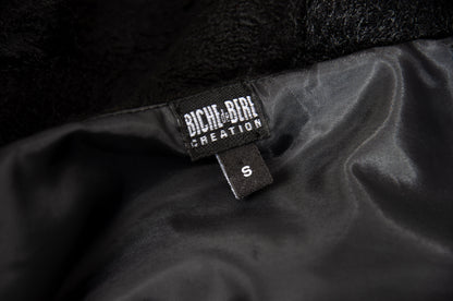 Rare Biche de Bere black boiled wool dress with 3D tufted wool pompom details