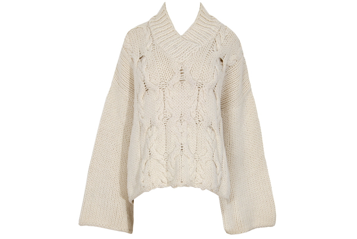 Vintage Ivan Grundahl 100% wool avant garde wide sleeves oversized cable knit pullover