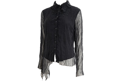 Vintage black sheer permanent pleats crinkled black blouse - Made in France