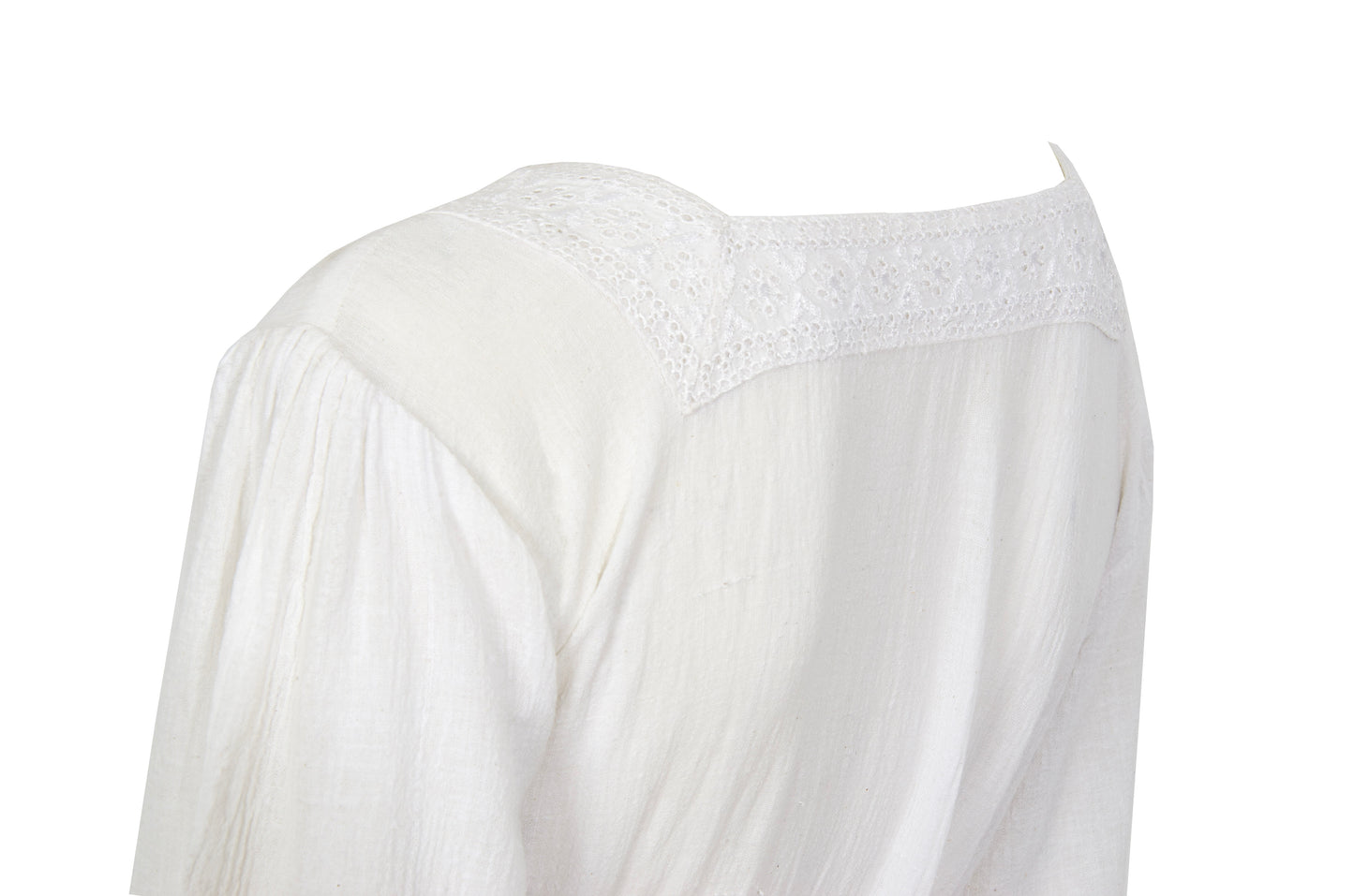 1970s white cotton gauze empire waist embroidered maxi dress