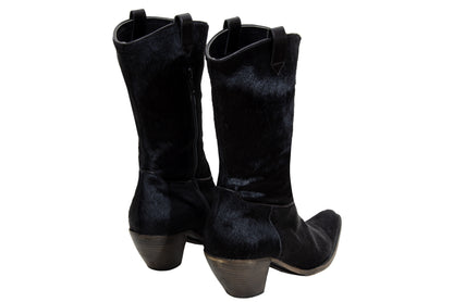 Vintage Italian black pony hair western boots - Genuine leather – Made in Italy