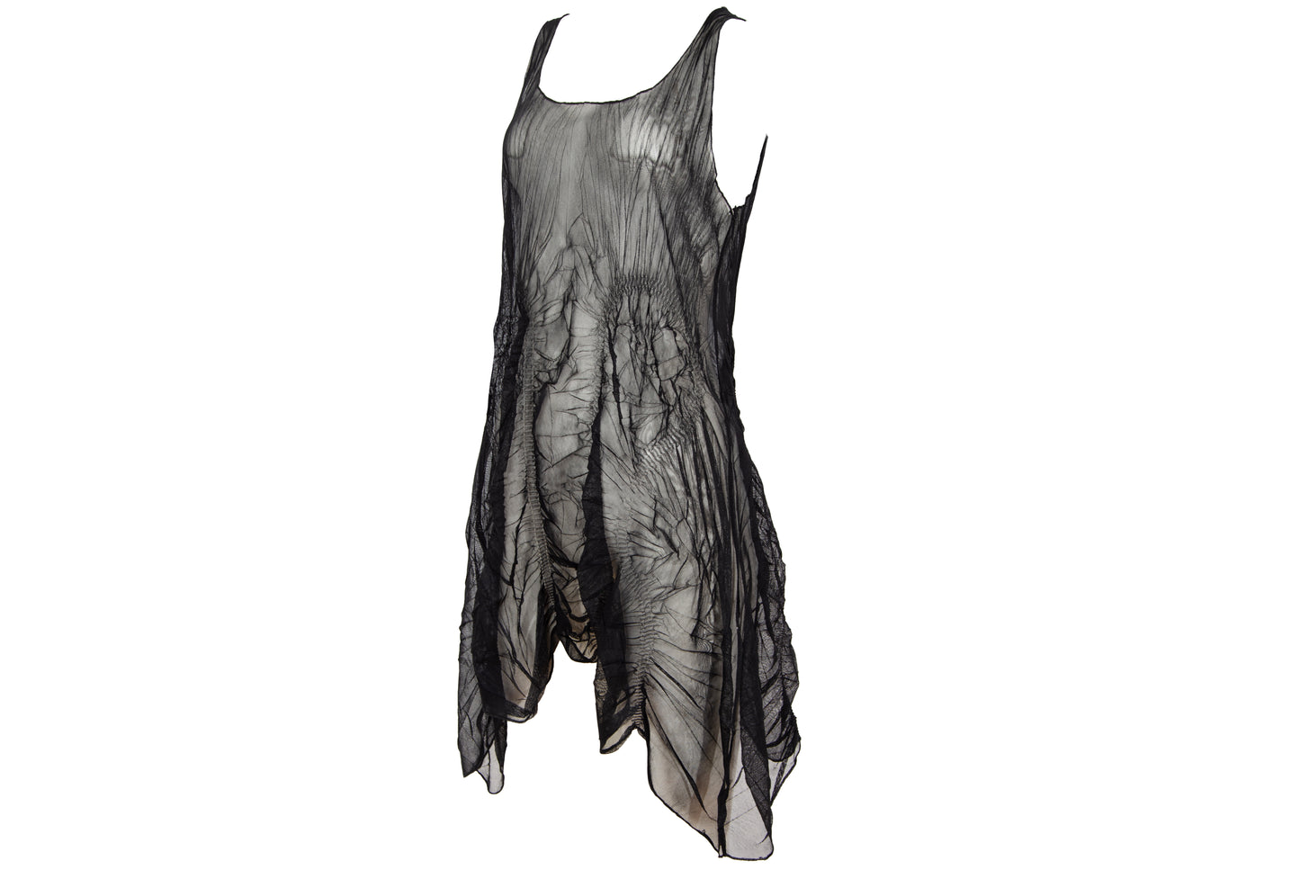 90s French brand permanent pleats sheer mesh sleeveless tunic
