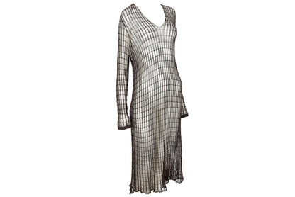 Vintage Dries Van Noten sheer open knit long sleeve brown dress