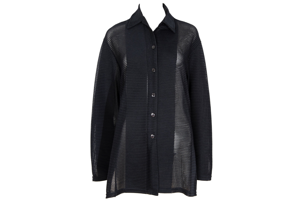90s French brand permanent pleats sheer panels avant garde button-up shirt - Made in France