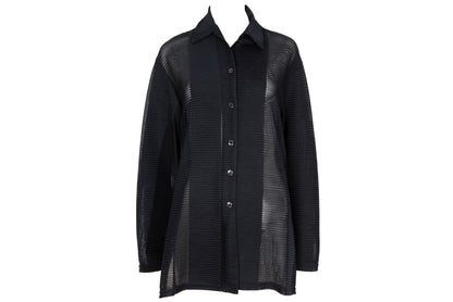 90s French brand permanent pleats sheer panels avant garde button-up shirt - Made in France