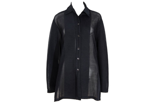 90s French brand permanent pleats sheer panels avant garde button-up shirt - Made in France