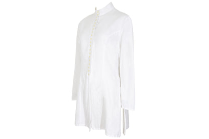 90s minimalist white cotton shirt with multi-button closure and stand collar