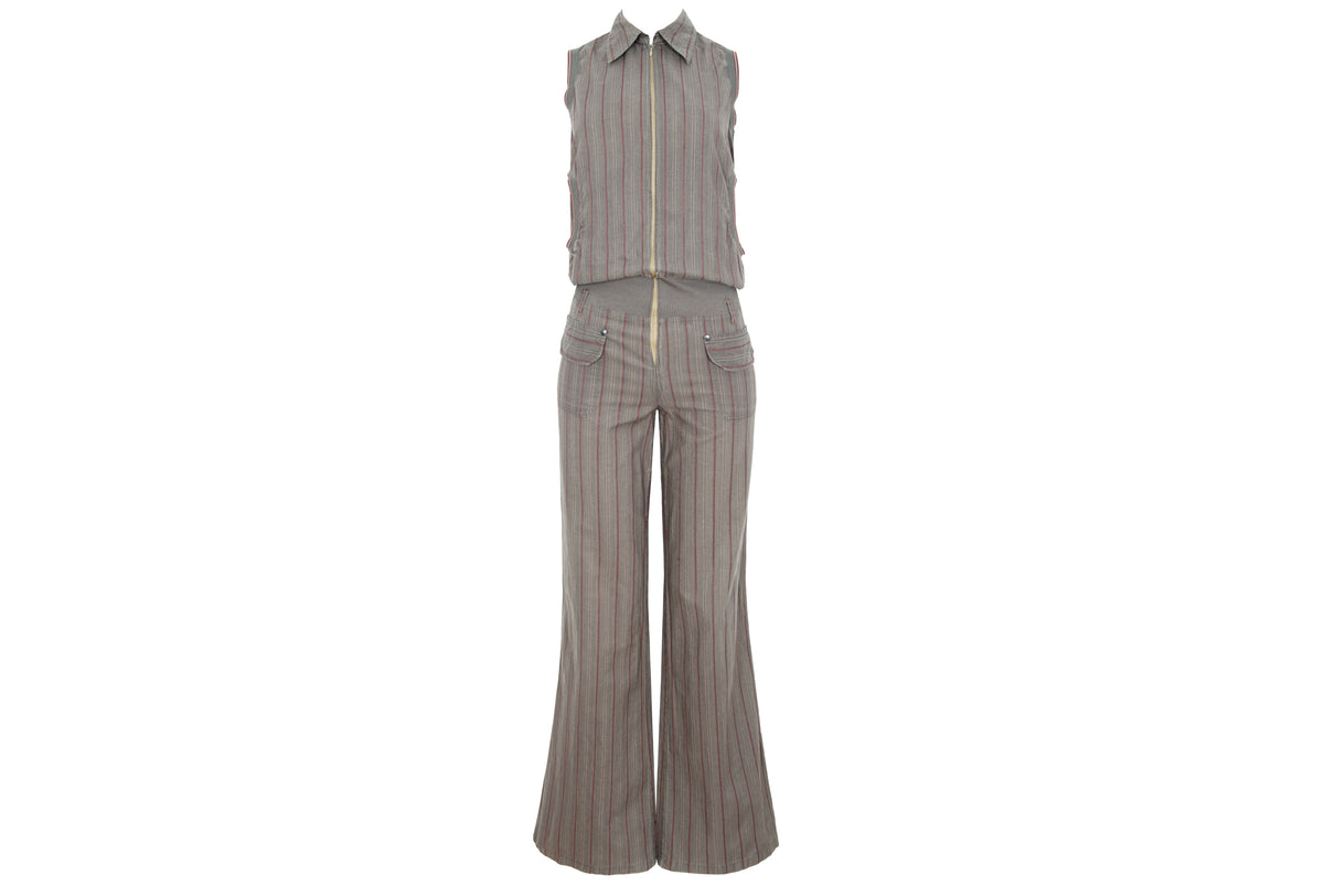 2000s Cop Copine sleeveless flared legs exposed zip utility jumpsuit