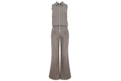 2000s Cop Copine sleeveless flared legs exposed zip utility jumpsuit