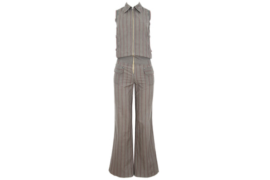 2000s Cop Copine sleeveless flared legs exposed zip utility jumpsuit
