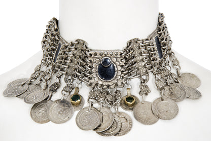 Vintage Kuchi tribal bib choker necklace with coin pendants - Vintage ethnic jewelry