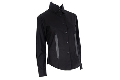 Vintage Collection Privée..? black cotton and leather button up shirt / Made in Italy