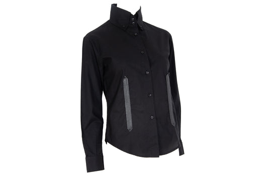 Vintage Collection Privée..? black cotton and leather button up shirt / Made in Italy