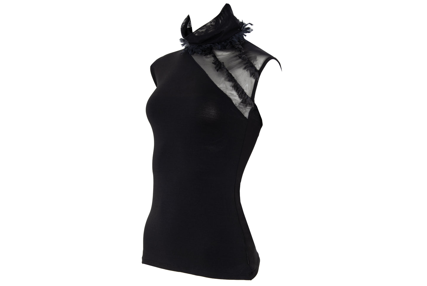 2000s Gianfranco Ferré black sheer mesh high neck sleeveless top