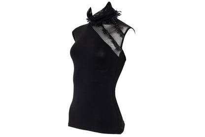 2000s Gianfranco Ferré black sheer mesh high neck sleeveless top
