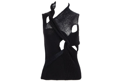 2000s avant garde black fuzzy mohair deformed knit cut out sleeveless top - Italian vintage