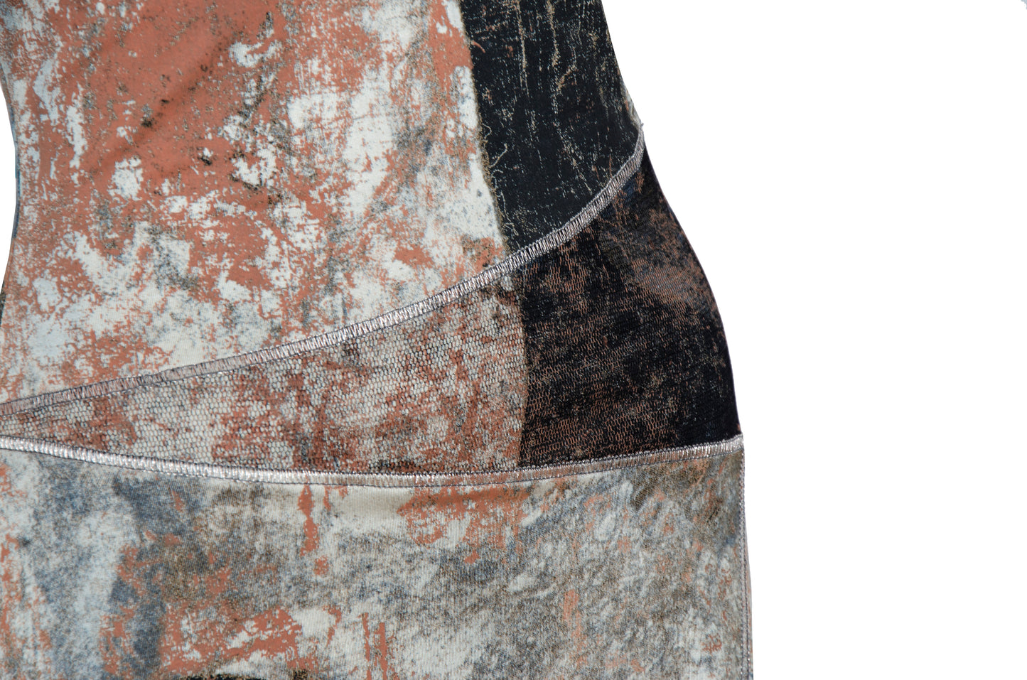 90s Italian designer silk abstract print dress with mesh trim - Made in Italy