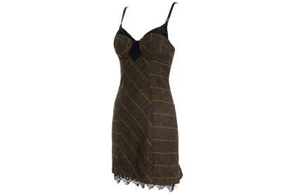 Vintage Italian brand wool plaid lace up corset dress with underwire cups