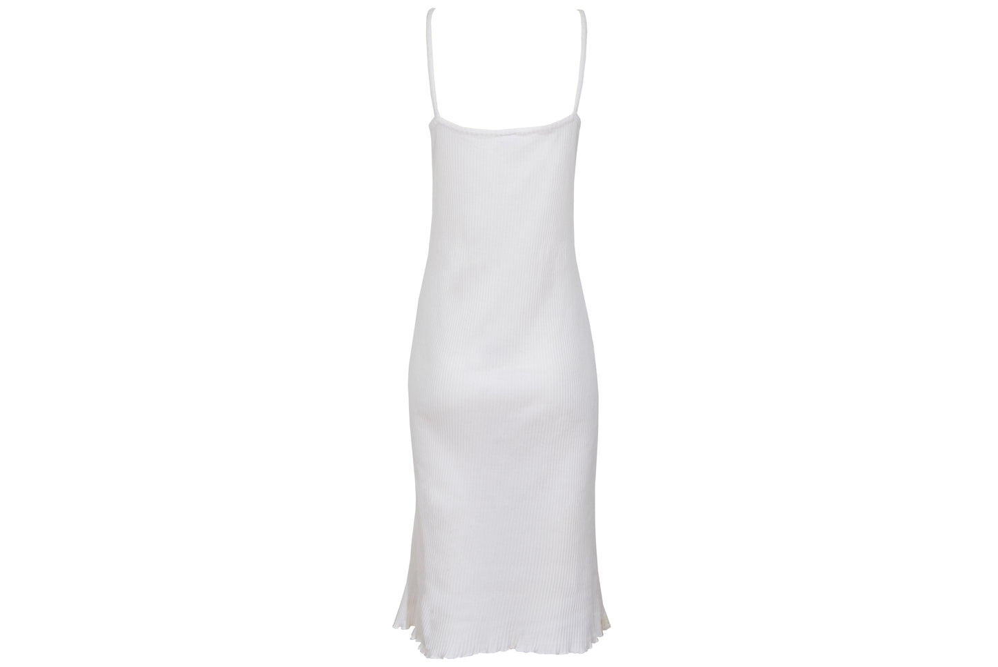 1990s Italian white ribbed cotton slip dress with ruffle lace and satin ribbons details