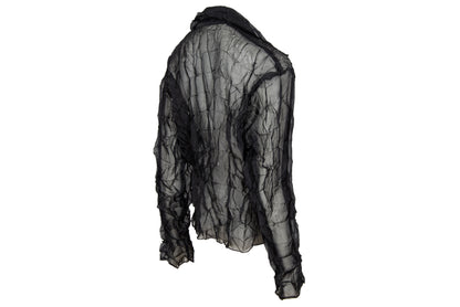 80s French designer permanent pleats sheer black open front blouse