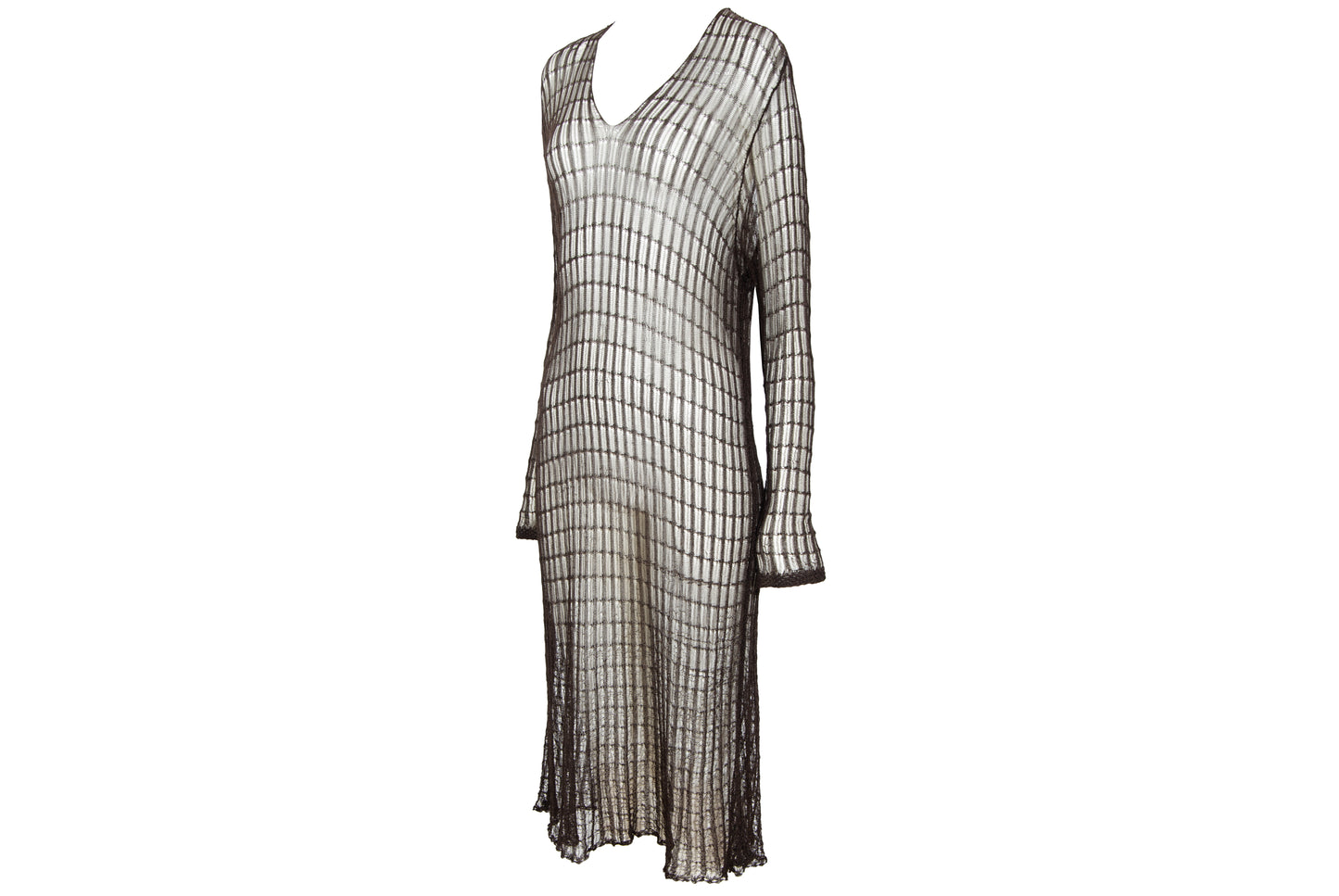 Vintage Dries Van Noten sheer open knit long sleeve brown dress
