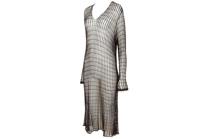 Vintage Dries Van Noten sheer open knit long sleeve brown dress